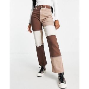 Hollister Ultra High Waisted Patched Denim Dad Jean Brown  Women’s Size 25